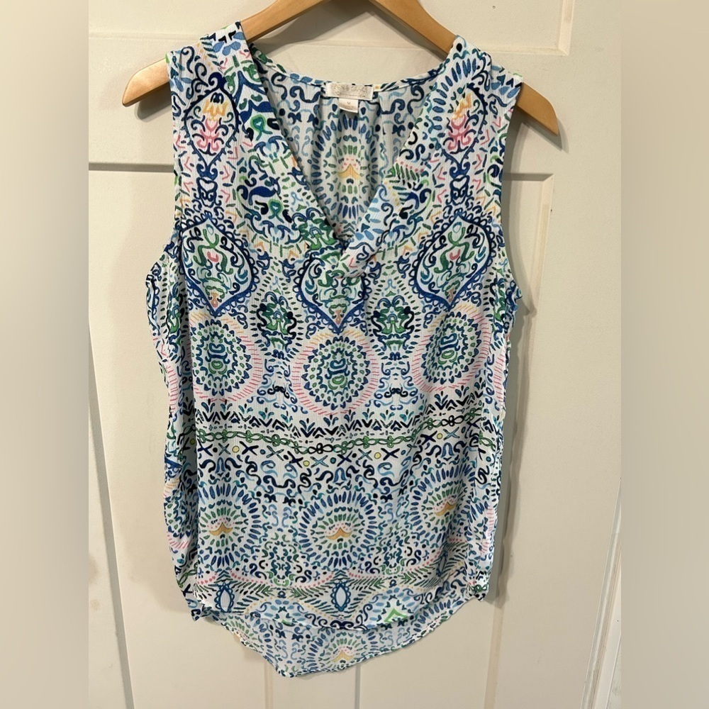 Finn & Grace Blue Sleeveless Multicolor tank top Blouse Size Medium